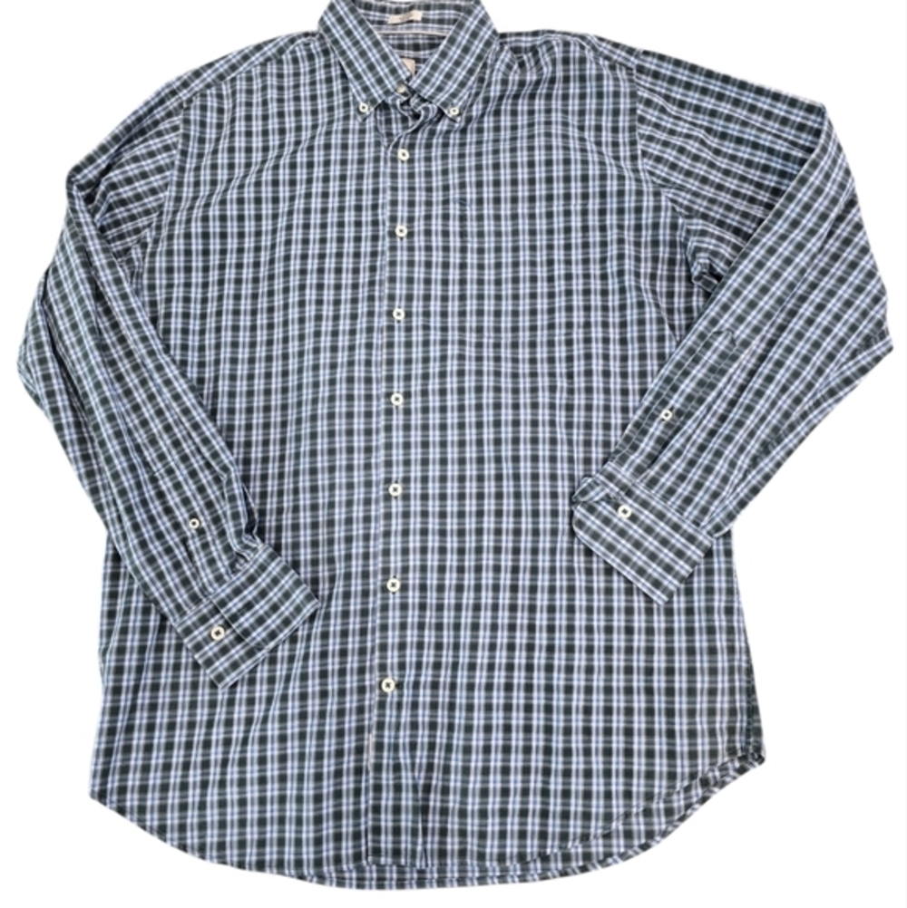 Peter Millar Summer Button Shirt Men's‎ Large Green Blue White Check